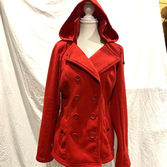 Y2K Twee Red Fall Coat Soft Jacket Cotton Hooded Preppy Coquette Size Large Sexy - Picture 2 of 7